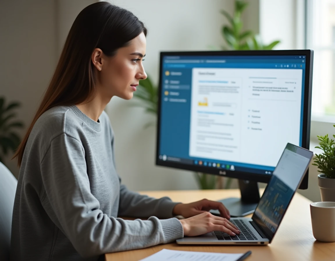 Femme consultant la clé de sécurité réseau dans les paramètres Windows 11 sur un ordinateur portable