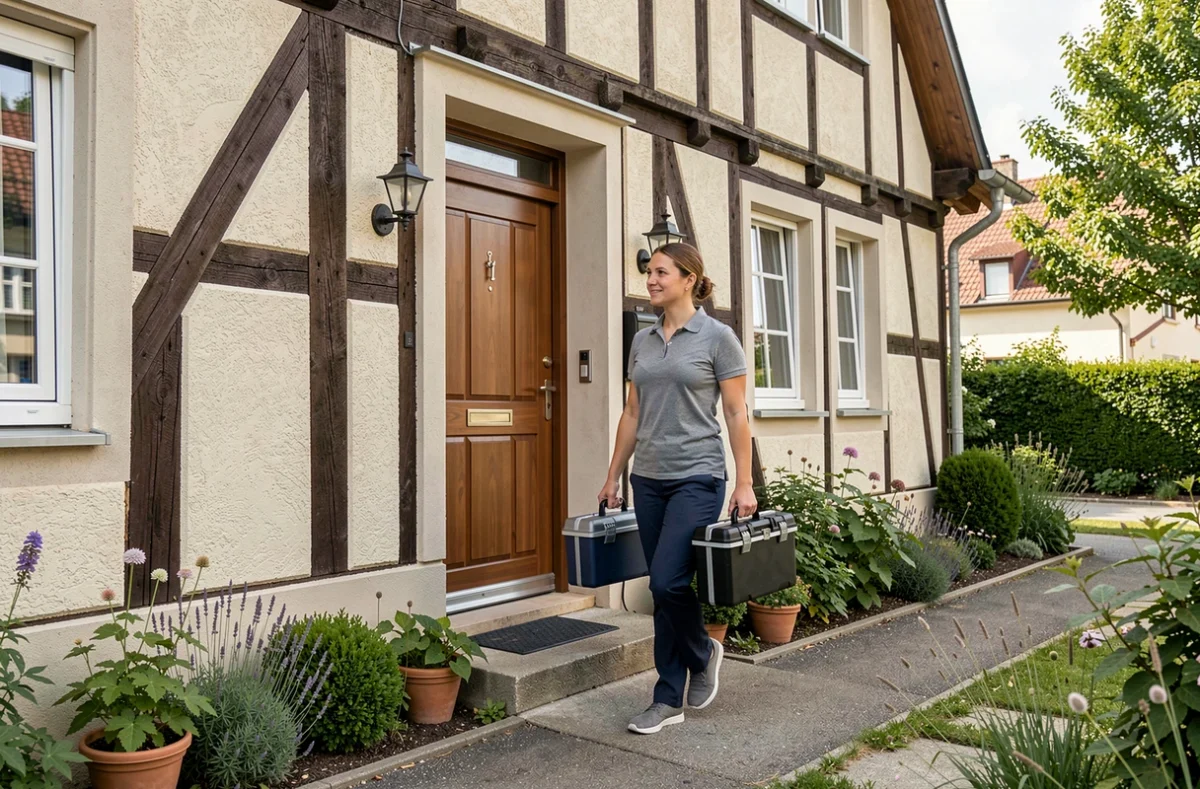 Technicienne informatique arrivant au domicile d'un client pour un dépannage à domicile près de Colmar