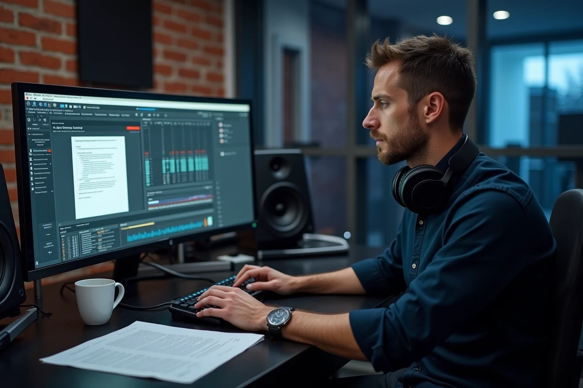 Producteur audio professionnel consultant les droits légaux pour convertir des fichiers audio YouTube en WAV