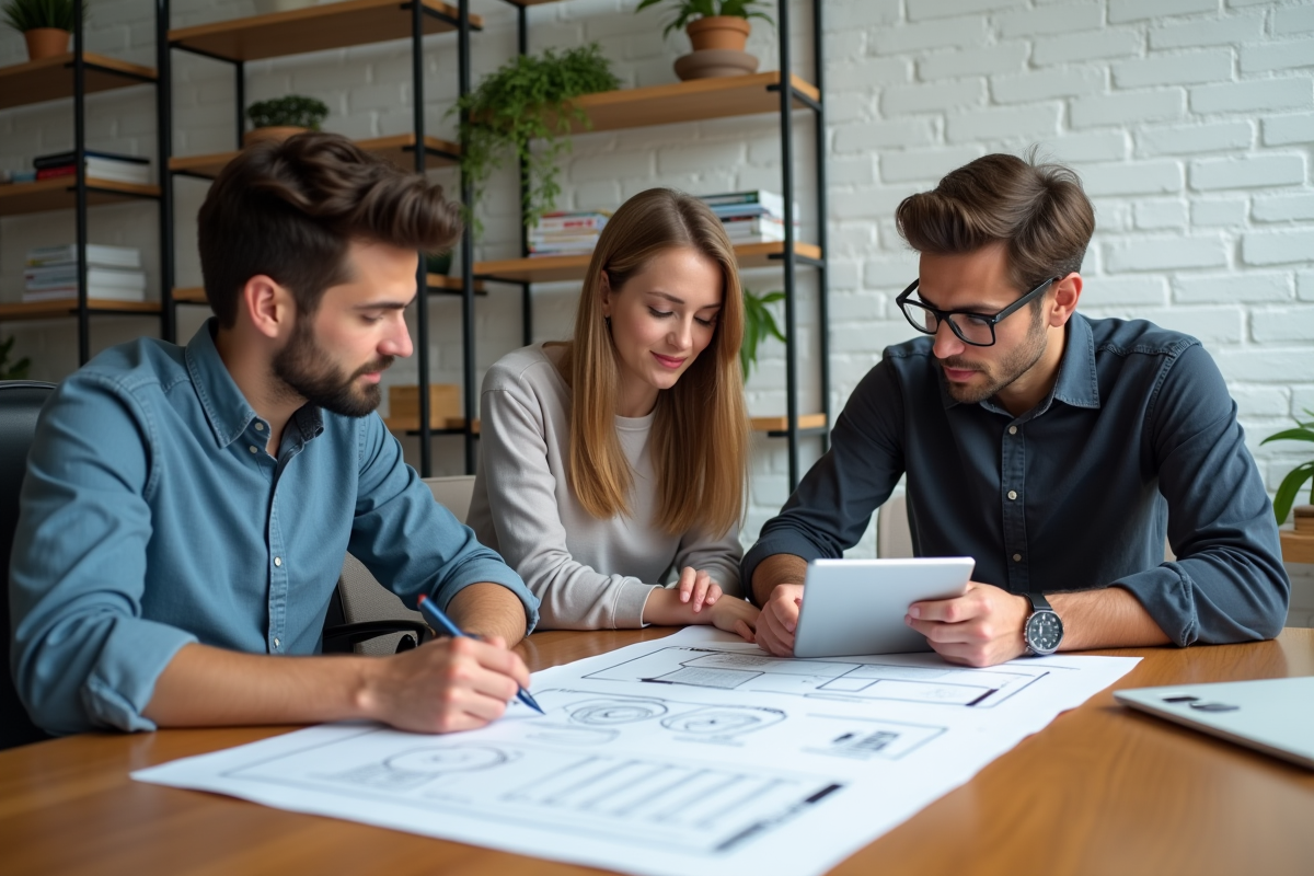 Groupe de développeurs discutant autour d