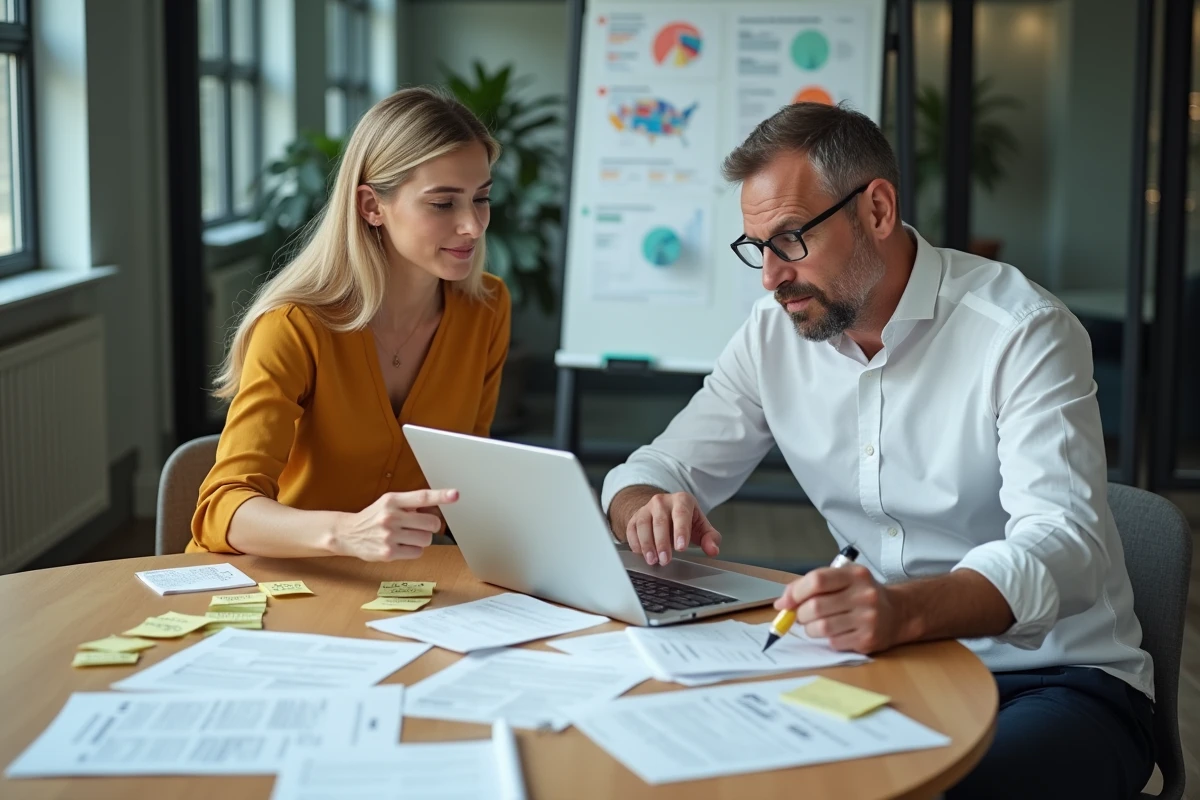 Deux spécialistes SEO collaborant sur une stratégie de référencement pour le marché américain avec Google Search Console