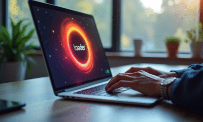 Espace de travail moderne avec un ordinateur et un loader animé