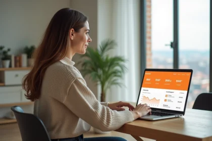Femme au bureau à la maison utilisant un ordinateur portable