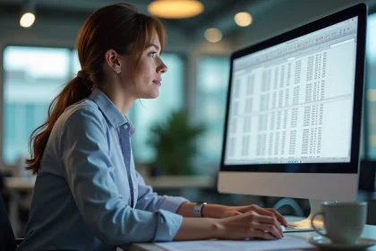 Femme au bureau utilisant un ordinateur pour Excel