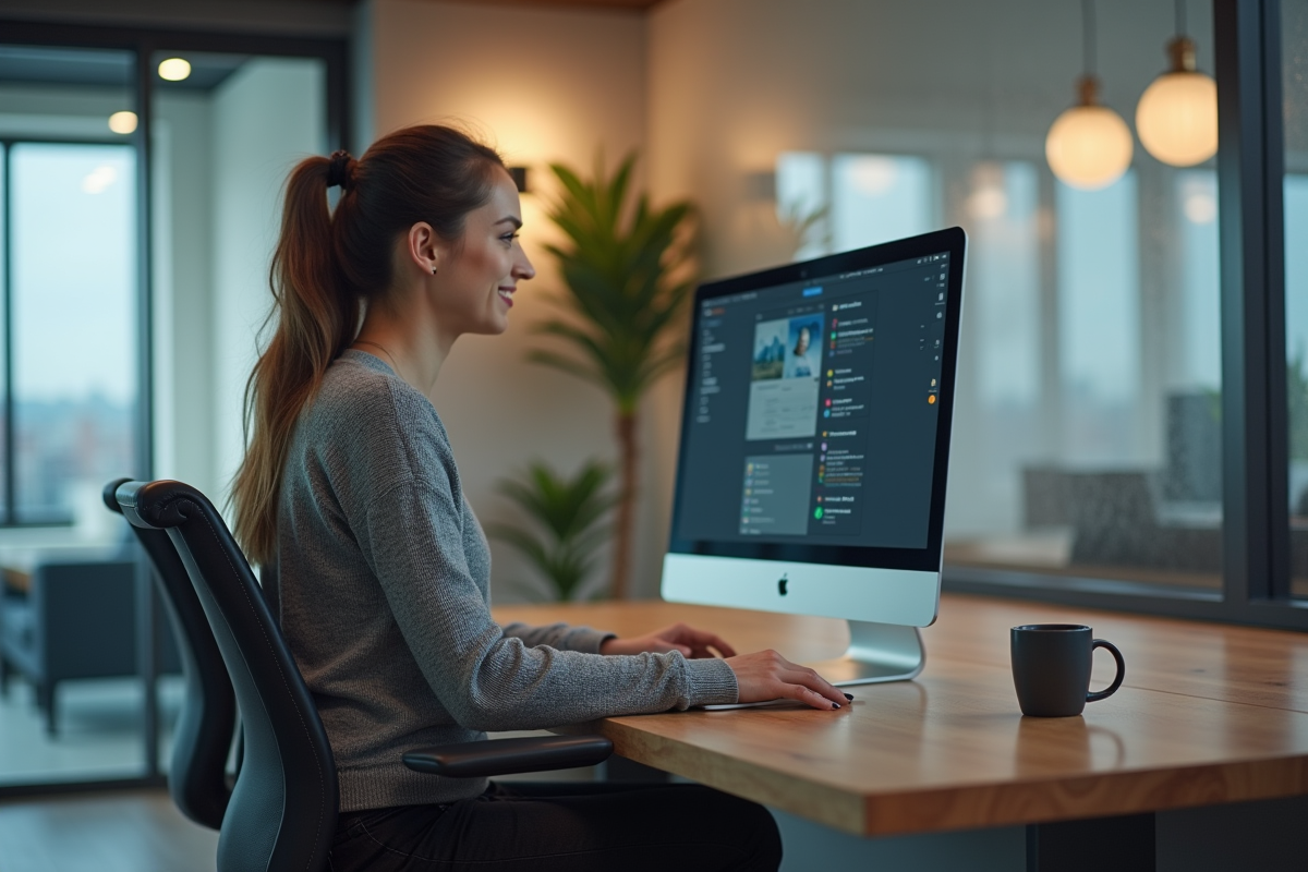 Femme détendue travaillant dans un espace coworking moderne