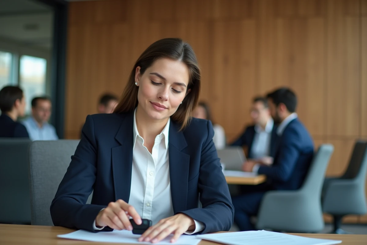 Femme d affaires enregistrement vocal dans un bureau moderne