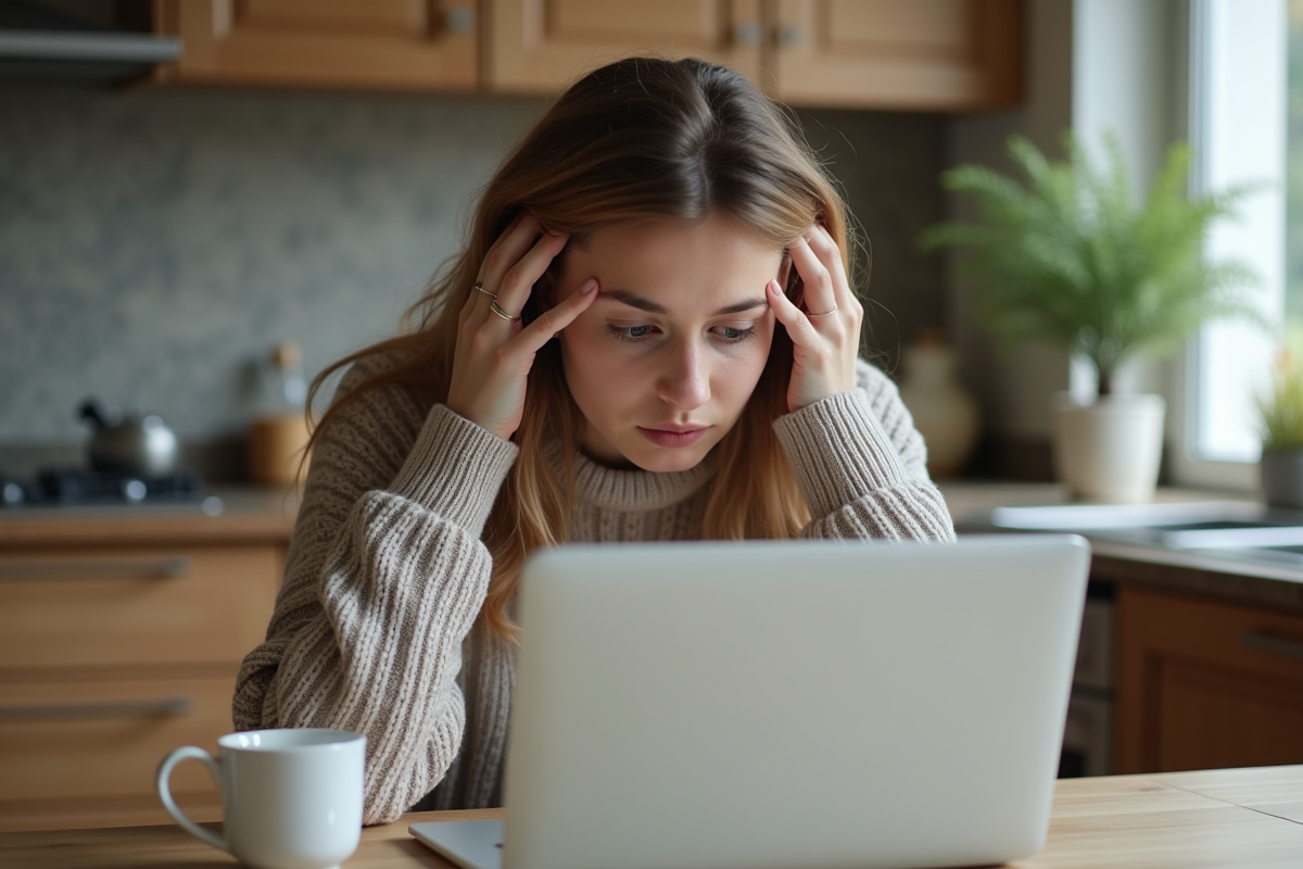 Jeune femme frustrée devant un ordinateur à la maison