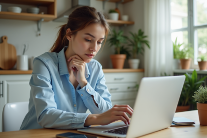Jeune femme faisant un paiement en ligne sur son ordinateur