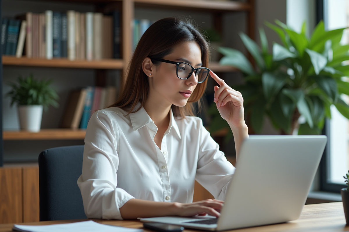 Jeune femme professionnelle travaillant sur son ordinateur dans un bureau moderne