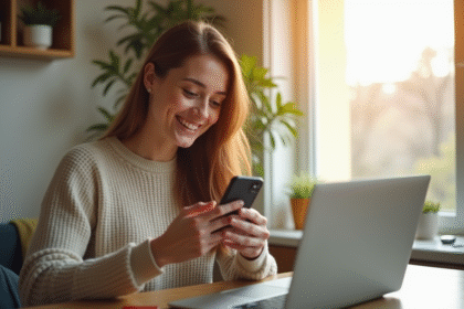 Jeune femme recevant un code SMS sécurisé sur son smartphone