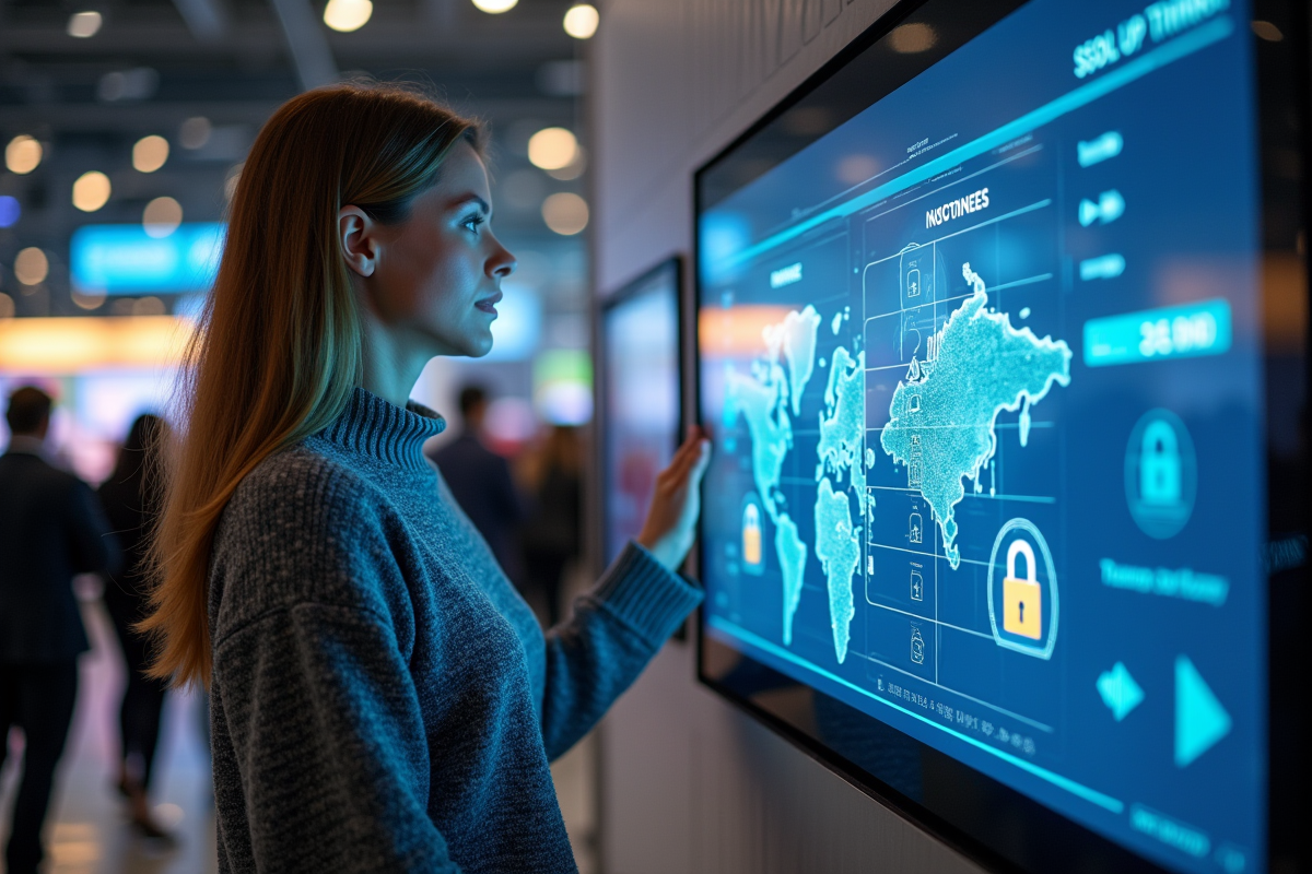 Femme spécialiste sécurité informatique devant affichage SSL