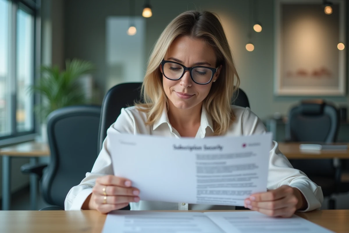 Femme examinant un document sur la securite des souscriptions