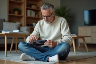 Homme d'âge moyen inspectant une Freebox avec erreur 20