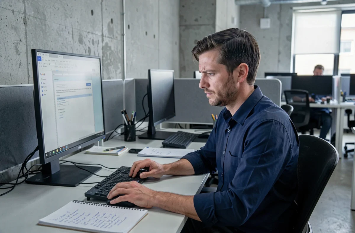 Homme professionnel configurant une table des matières dans un document Google Docs en open space