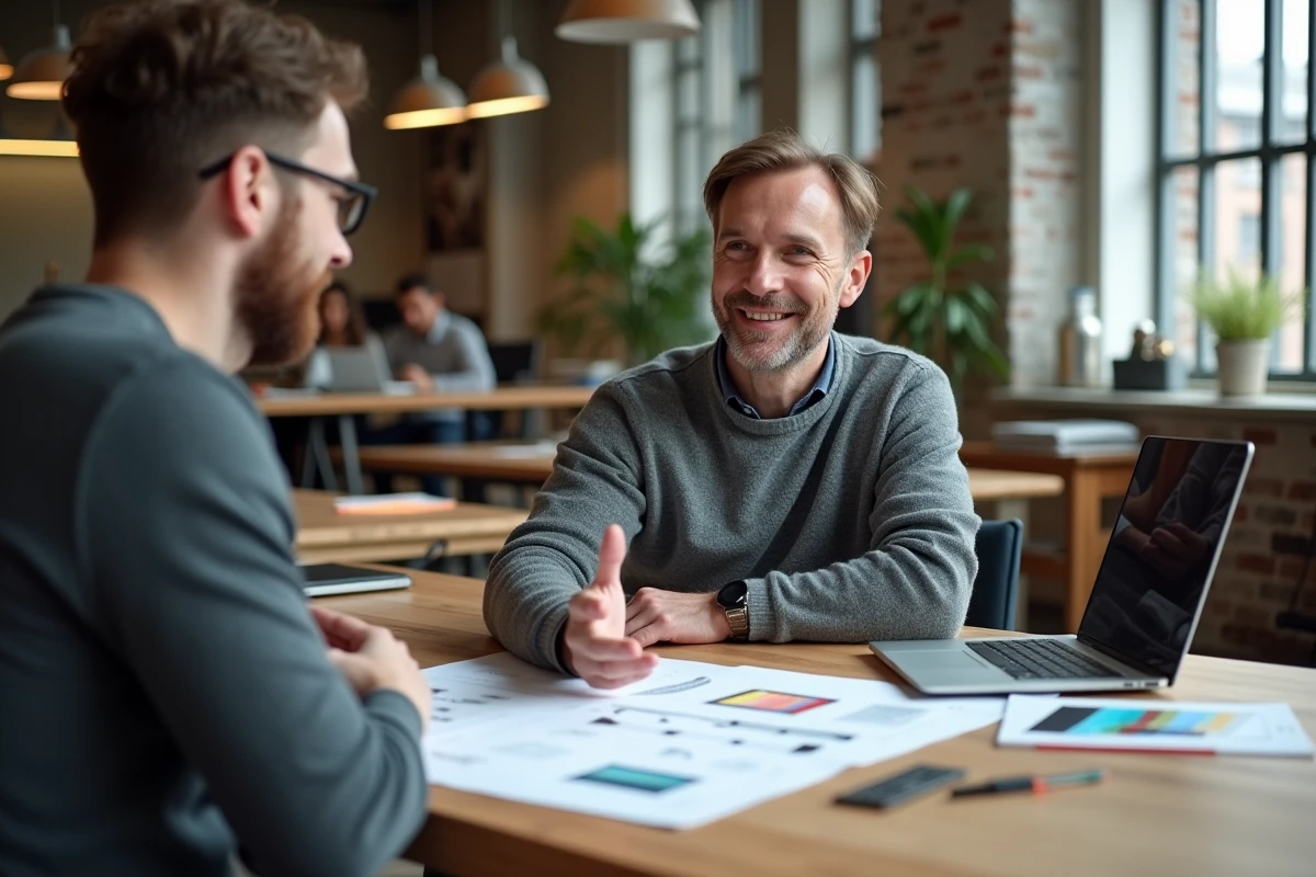 Homme discutant avec un collègue dans un studio créatif