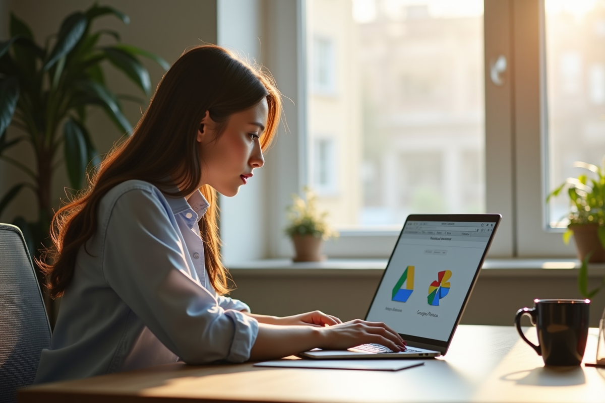 Jeune femme professionnelle travaillant sur un ordinateur portable lumineux