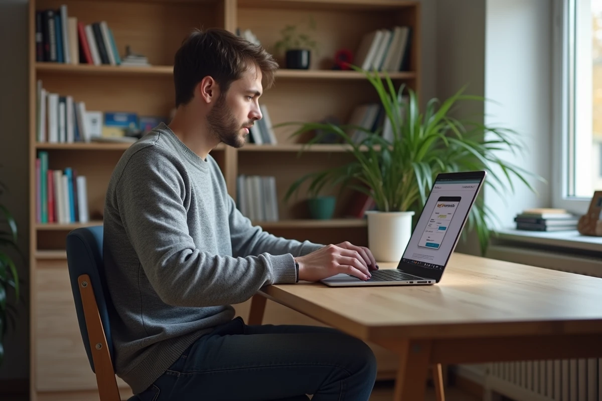 Jeune homme regardant son ordinateur pour l abonnement