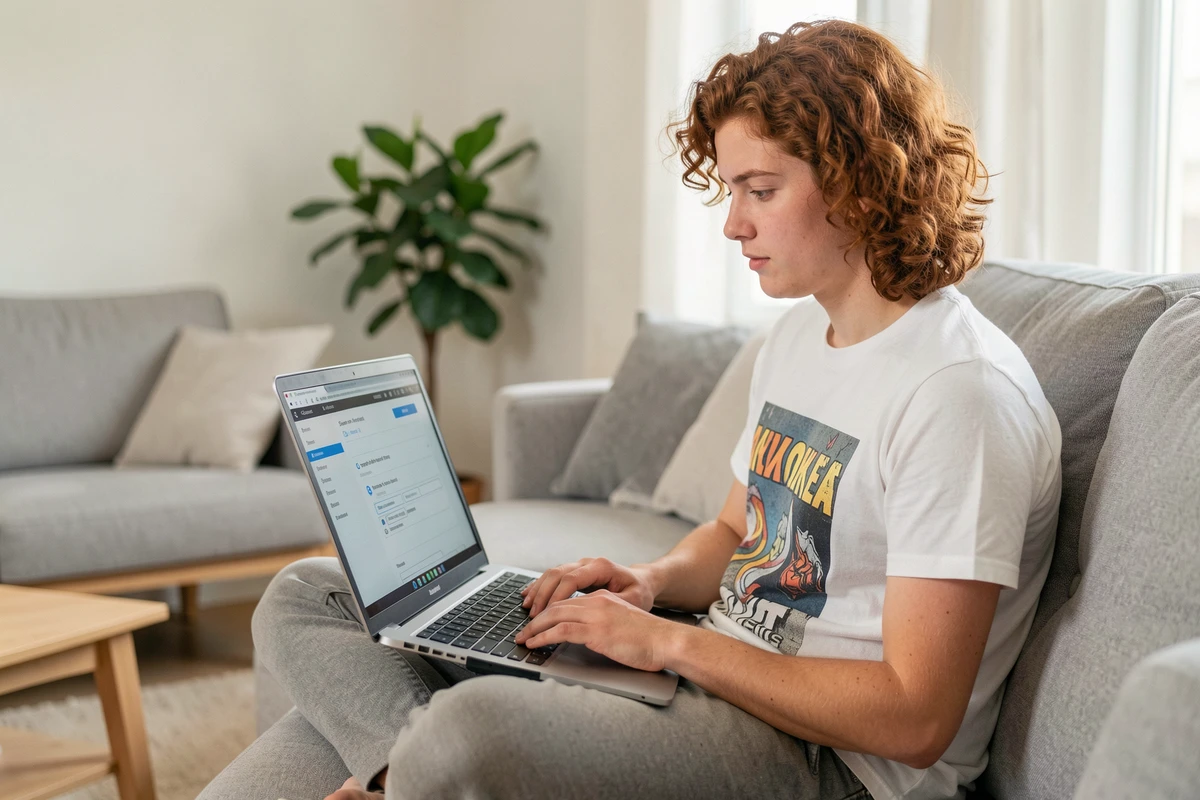 Jeune personne paramétrant les raccourcis clavier pour les majuscules accentuées sur un ordinateur portable
