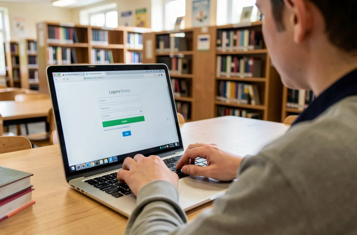 Mains sur un clavier d'ordinateur portable devant un formulaire de connexion