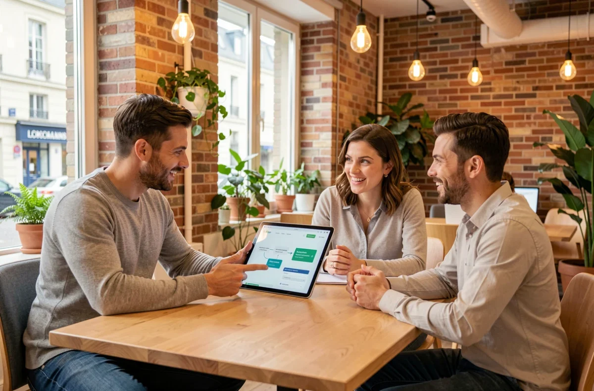 Consultant numérique de Mon Assistant Numérique Le Mans présentant une stratégie digitale à des entrepreneurs