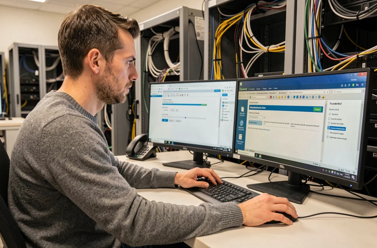 Technicien informatique paramétrant Thunderbird avec les serveurs IMAP du webmail académique de Dijon