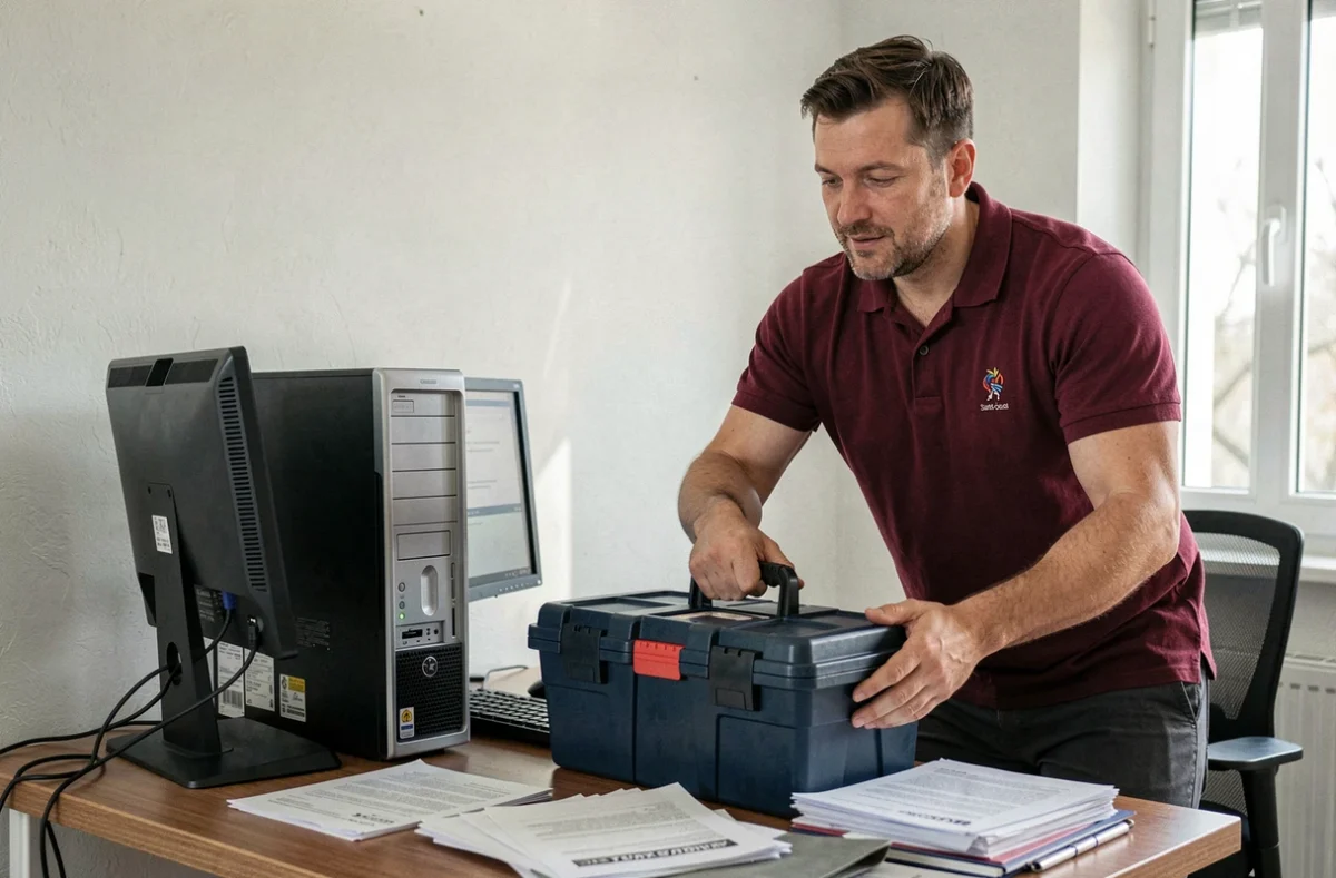 Technicien informatique arrivant en urgence au domicile d'un client à Saint-Louis pour PC Clic Urgence
