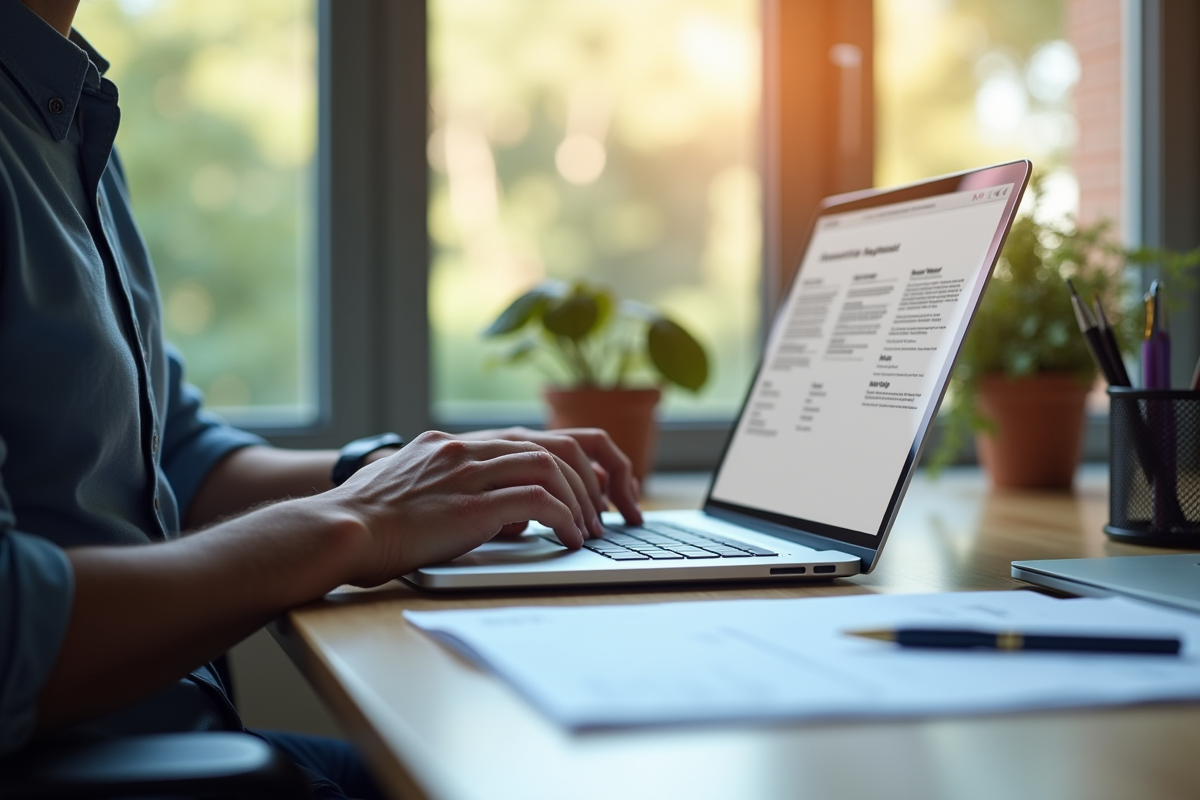Personne utilisant un ordinateur pour uploader des documents