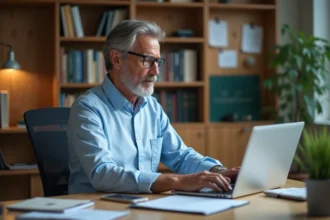 Professeur universitaire en tenue smartcasual au bureau
