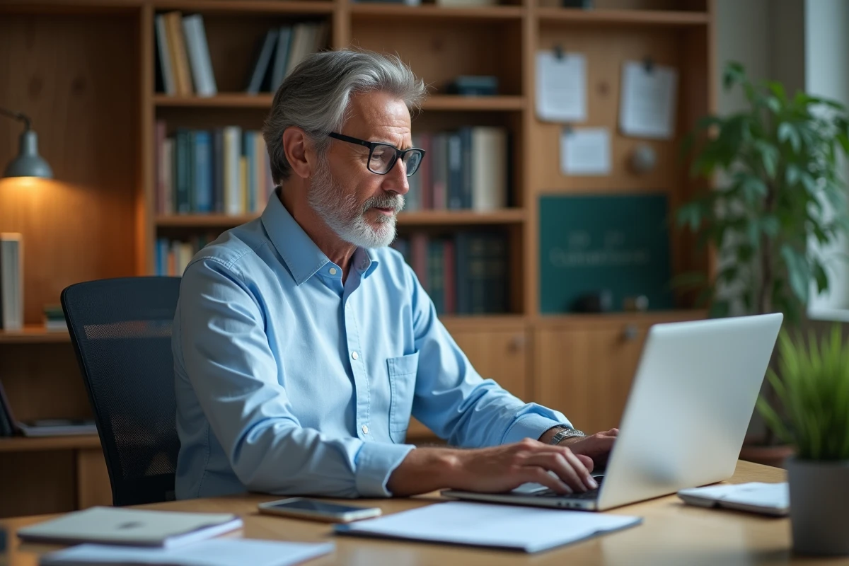 Professeur universitaire en tenue smartcasual au bureau