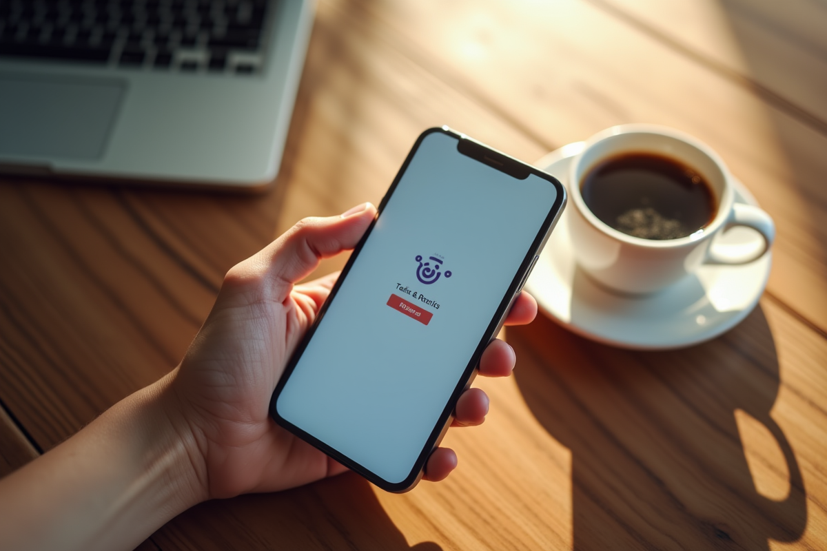 Smartphone affichant le site Pix avec une tasse de café